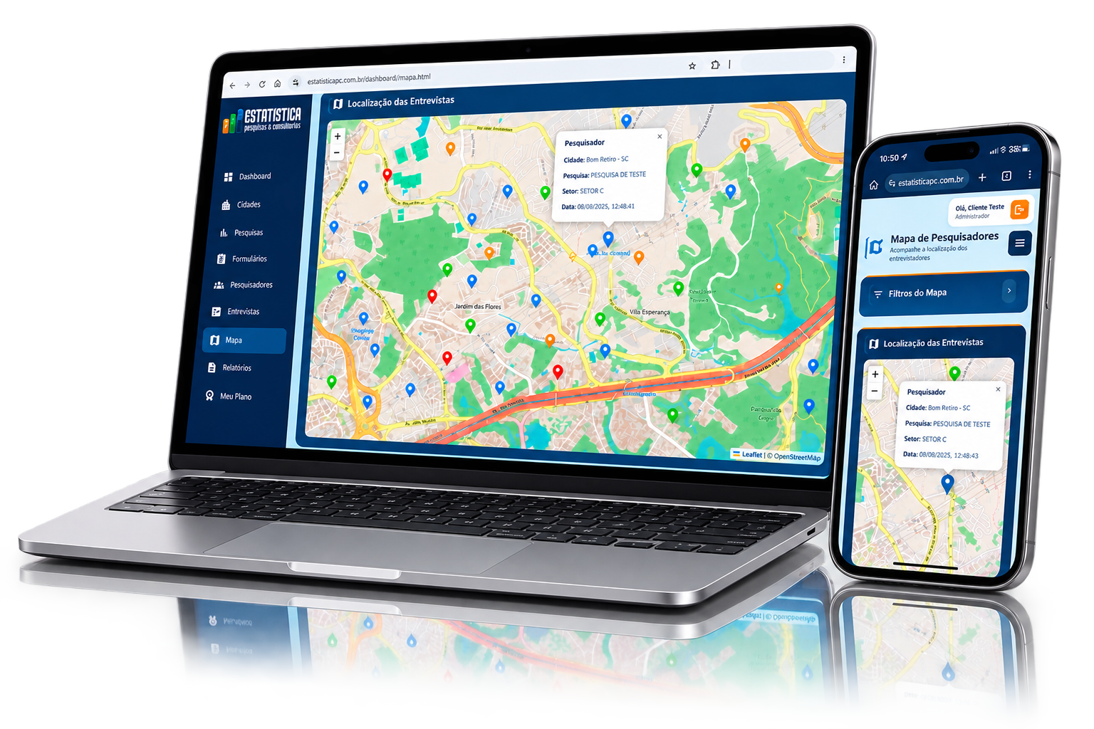 Notebook exibindo o mapa de distribuição das pesquisas